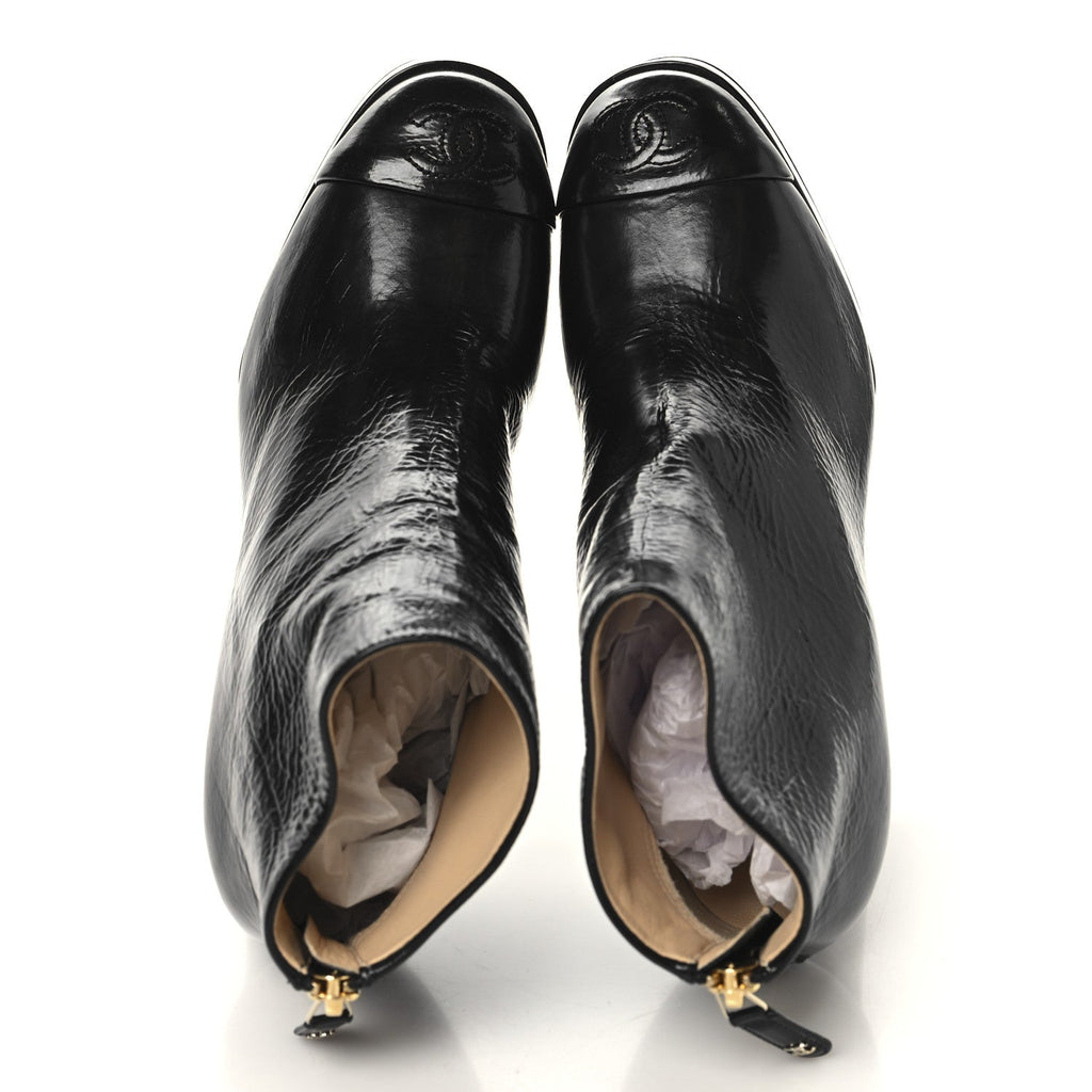 Crumpled Calfskin Cap Toe CC Ankle Boots 35.5 Black