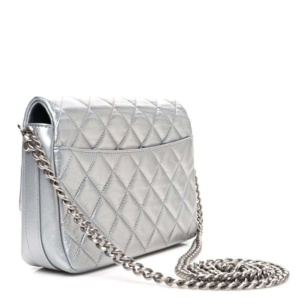 Chanel Metallic Lambskin Quilted Mini Maxi CC Flap Argent