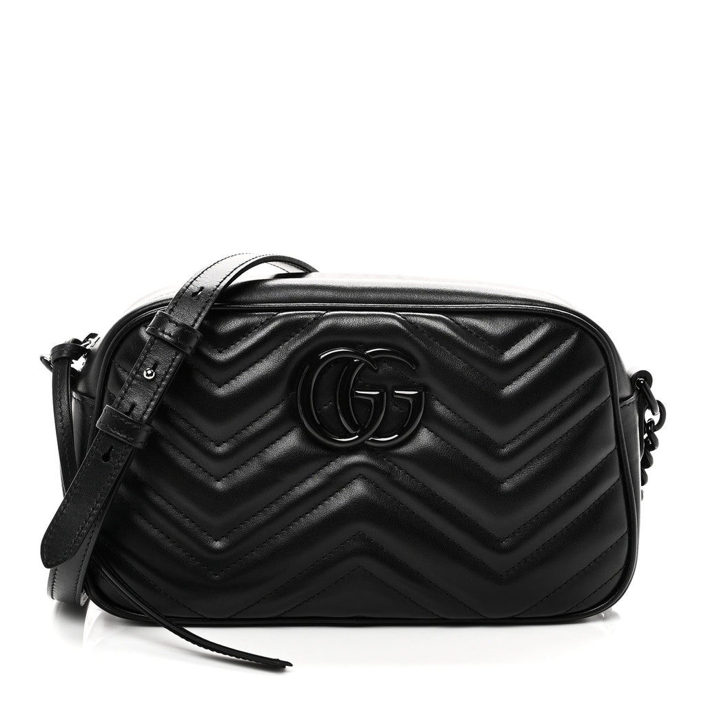 Gucci Calfskin Matelasse Monochrome Small GG Marmont Chain Shoulder Bag Black