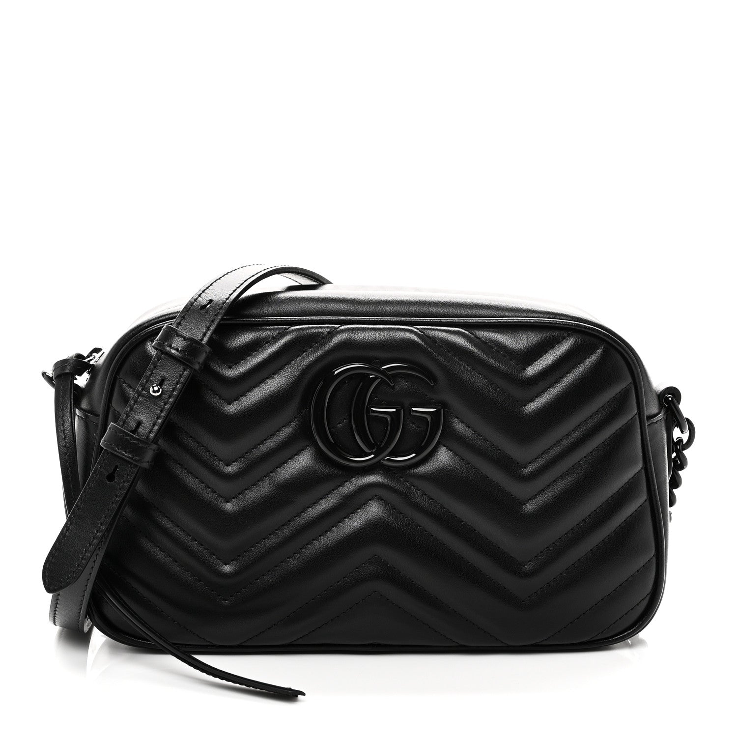Gucci Calfskin Matelasse Monochrome Small GG Marmont Chain Shoulder Bag Black