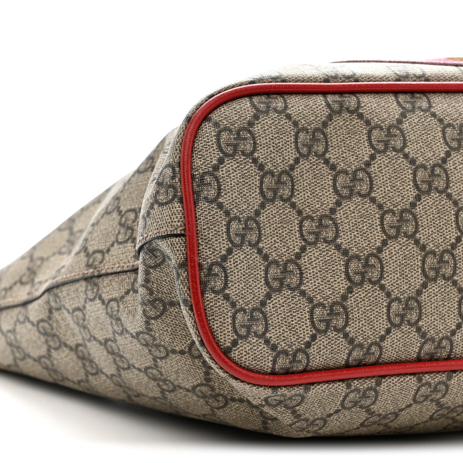 Gucci Soft GG Supreme Monogram Web Bosco Patch Small Crossbody Tote Beige Malva Hibiscus Red