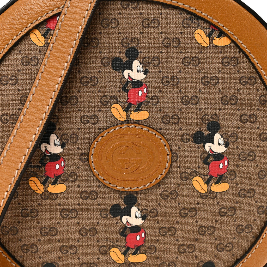 Gucci X DISNEY Mini Vintage GG Supreme Monogram Mickey Mouse Round Shoulder Bag Beige Vintage Sun Oil