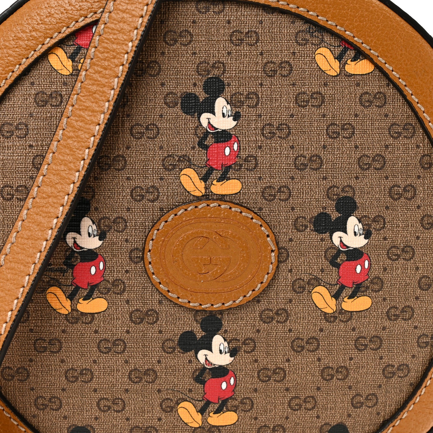 Gucci X DISNEY Mini Vintage GG Supreme Monogram Mickey Mouse Round Shoulder Bag Beige Vintage Sun Oil