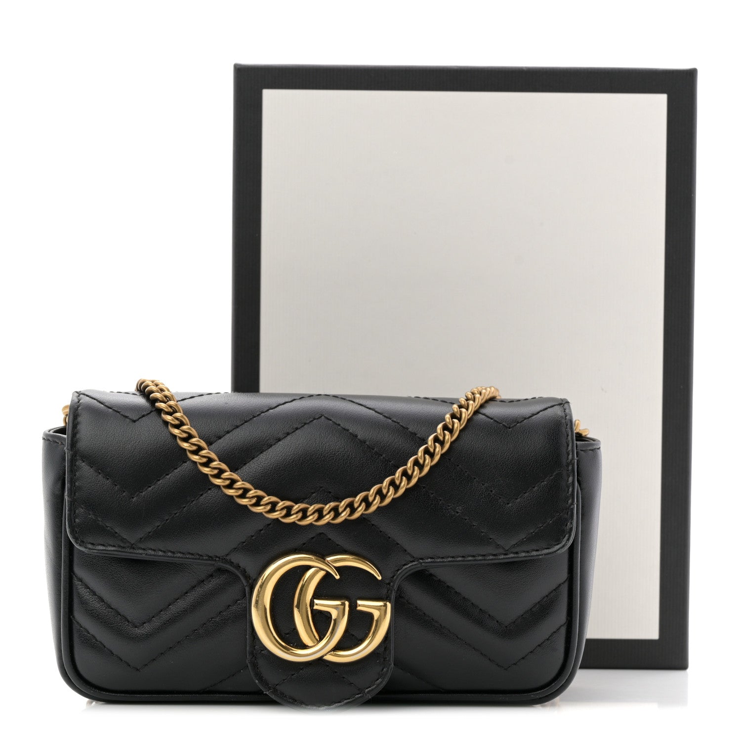 Gucci Calfskin Matelasse Super Mini GG Marmont Shoulder Bag Black