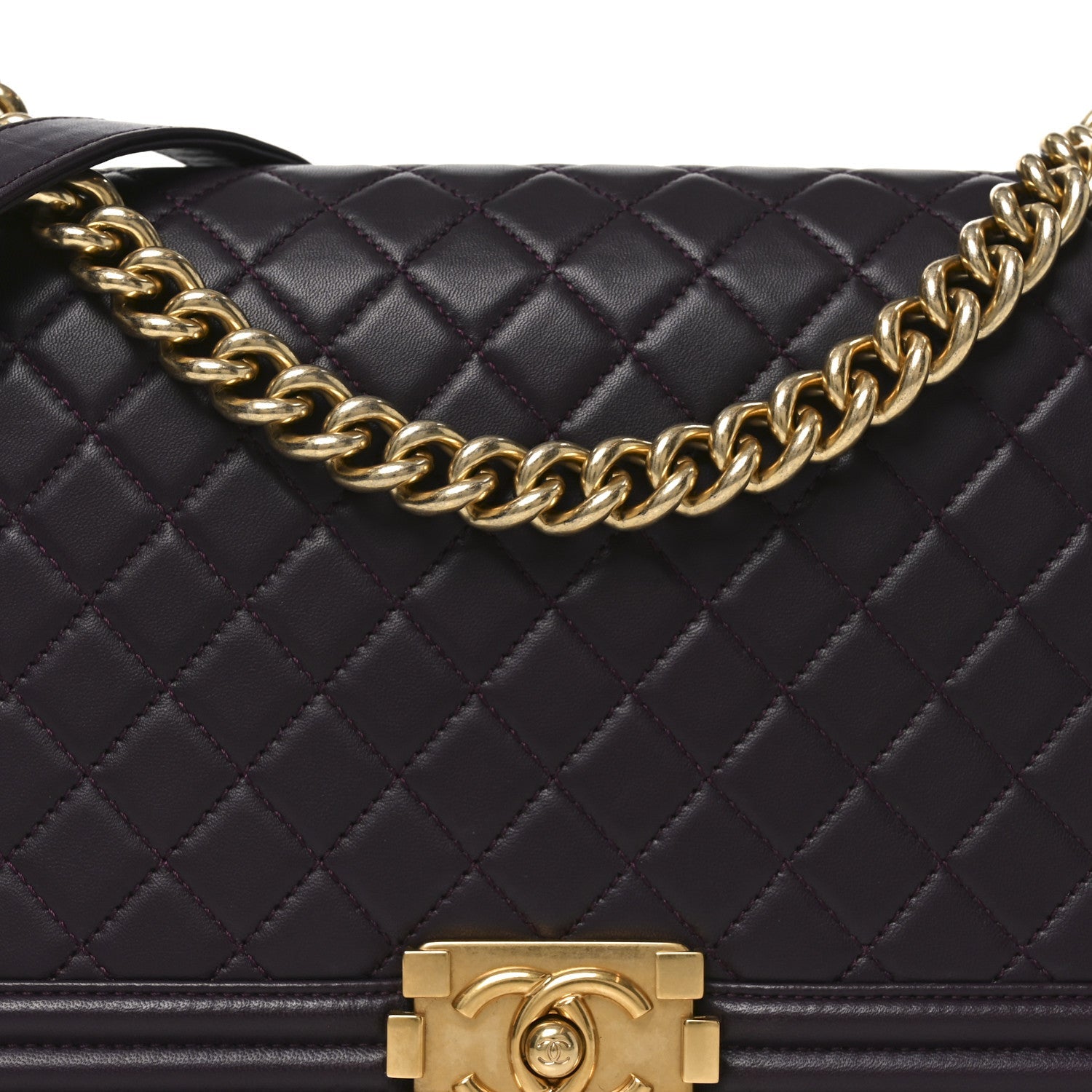 Chanel Lambskin Quilted New Medium Boy Flap Dark Purple