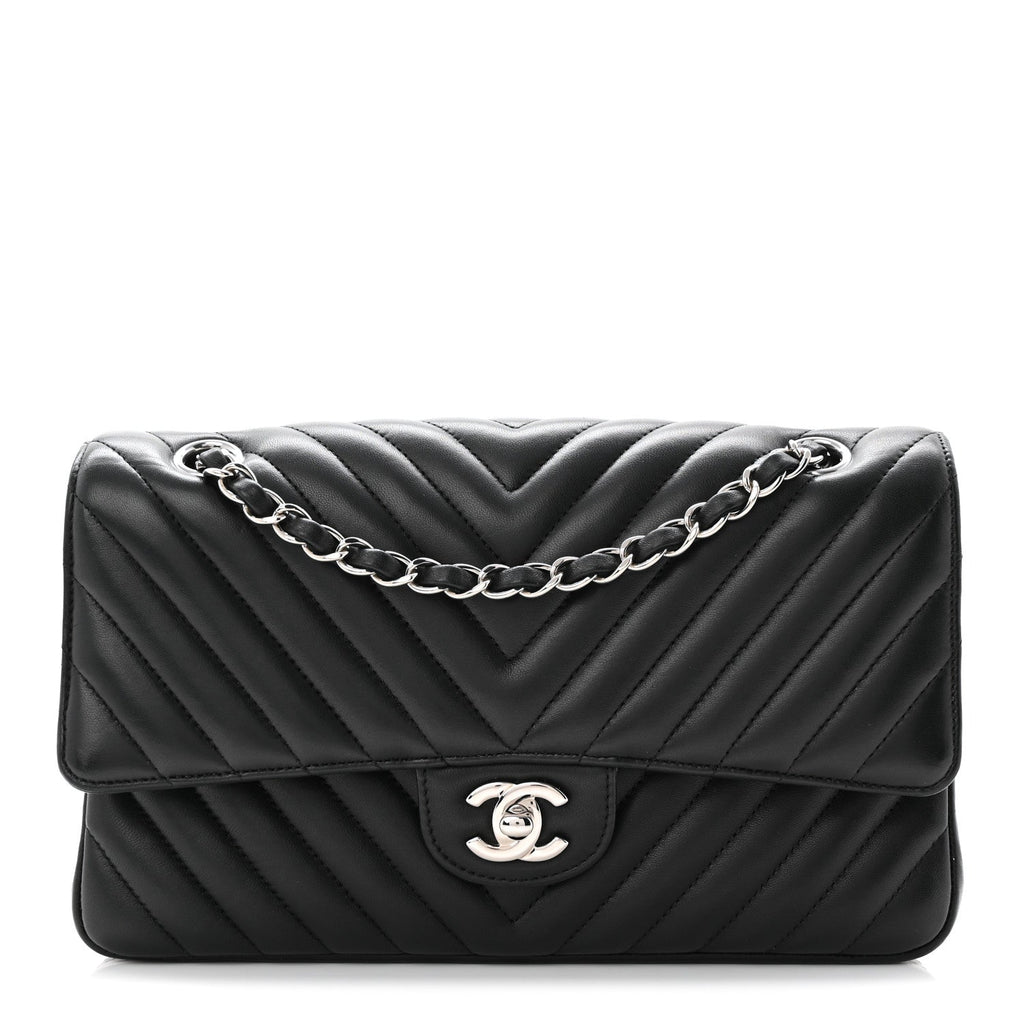Chanel Lambskin Chevron Quilted Medium Double Flap Black