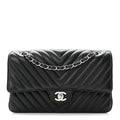 Chanel Lambskin Chevron Quilted Medium Double Flap Black
