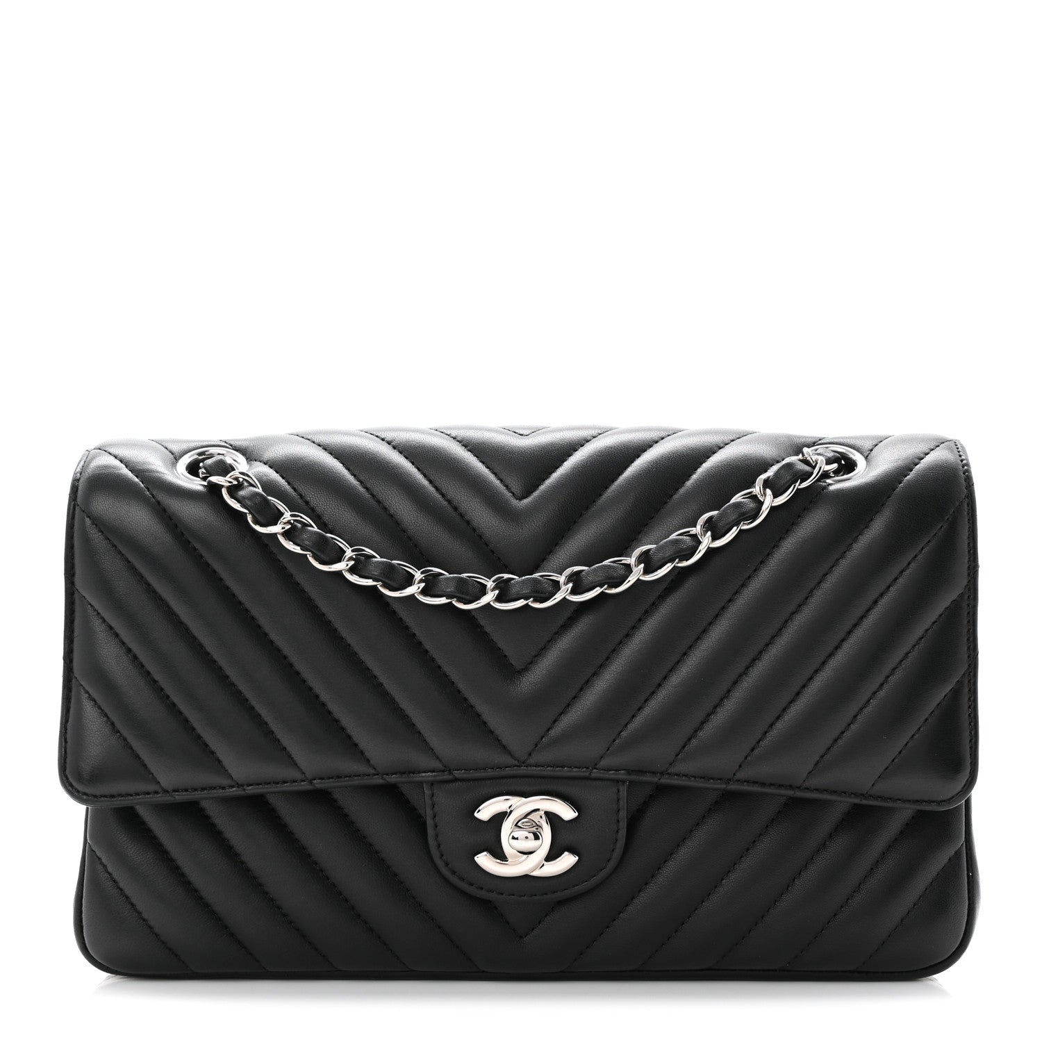 Chanel Lambskin Chevron Quilted Medium Double Flap Black