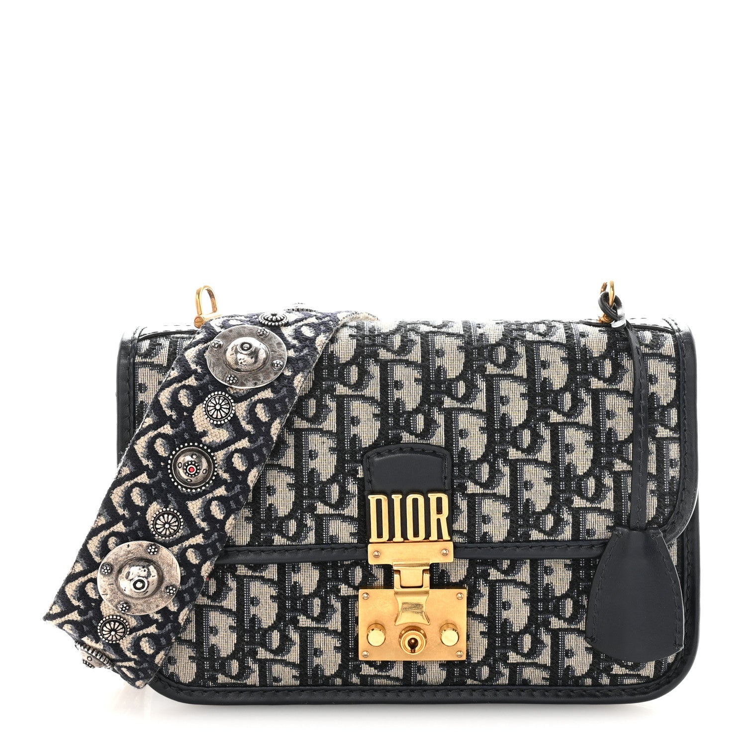 Christian Dior Oblique Small DiorAddict Flap Bag Navy Blue