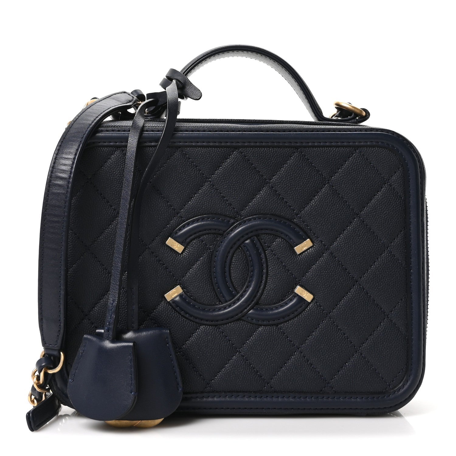 Chanel Caviar Quilted Medium CC Filigree Vanity Case Navy