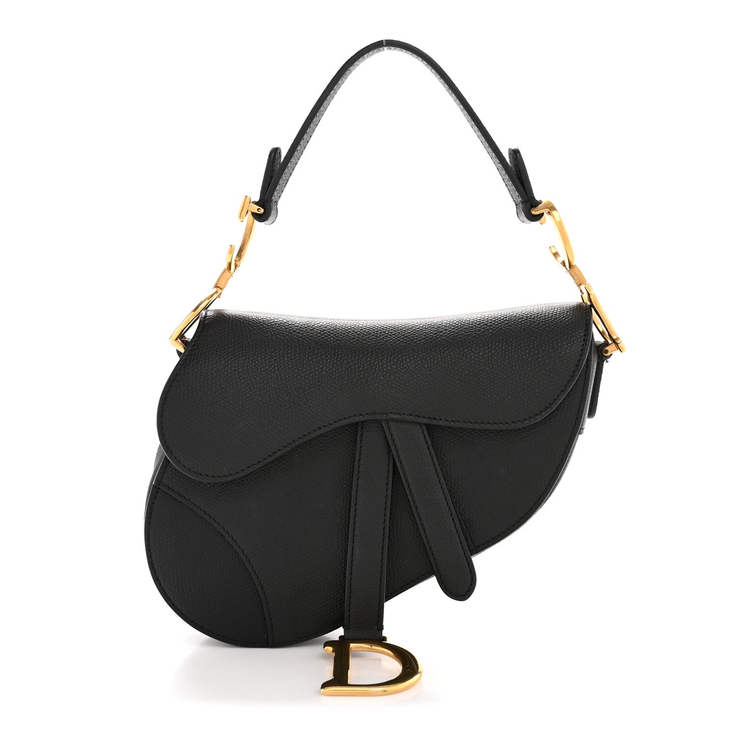 Christian Dior Grained Calfskin Mini Saddle Bag Black