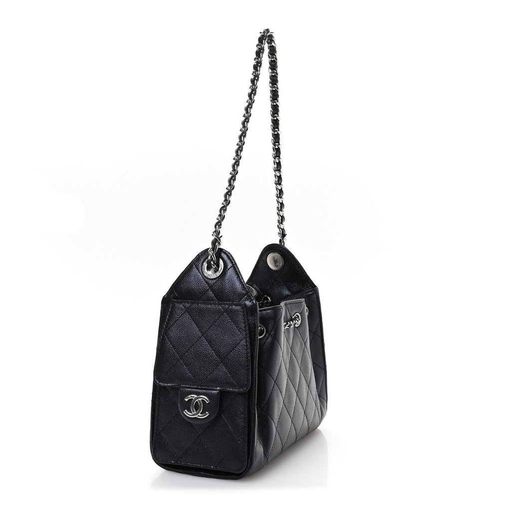 Chanel Metallic Caviar Quilted Mini Chanel 25 Handbag Dark Blue