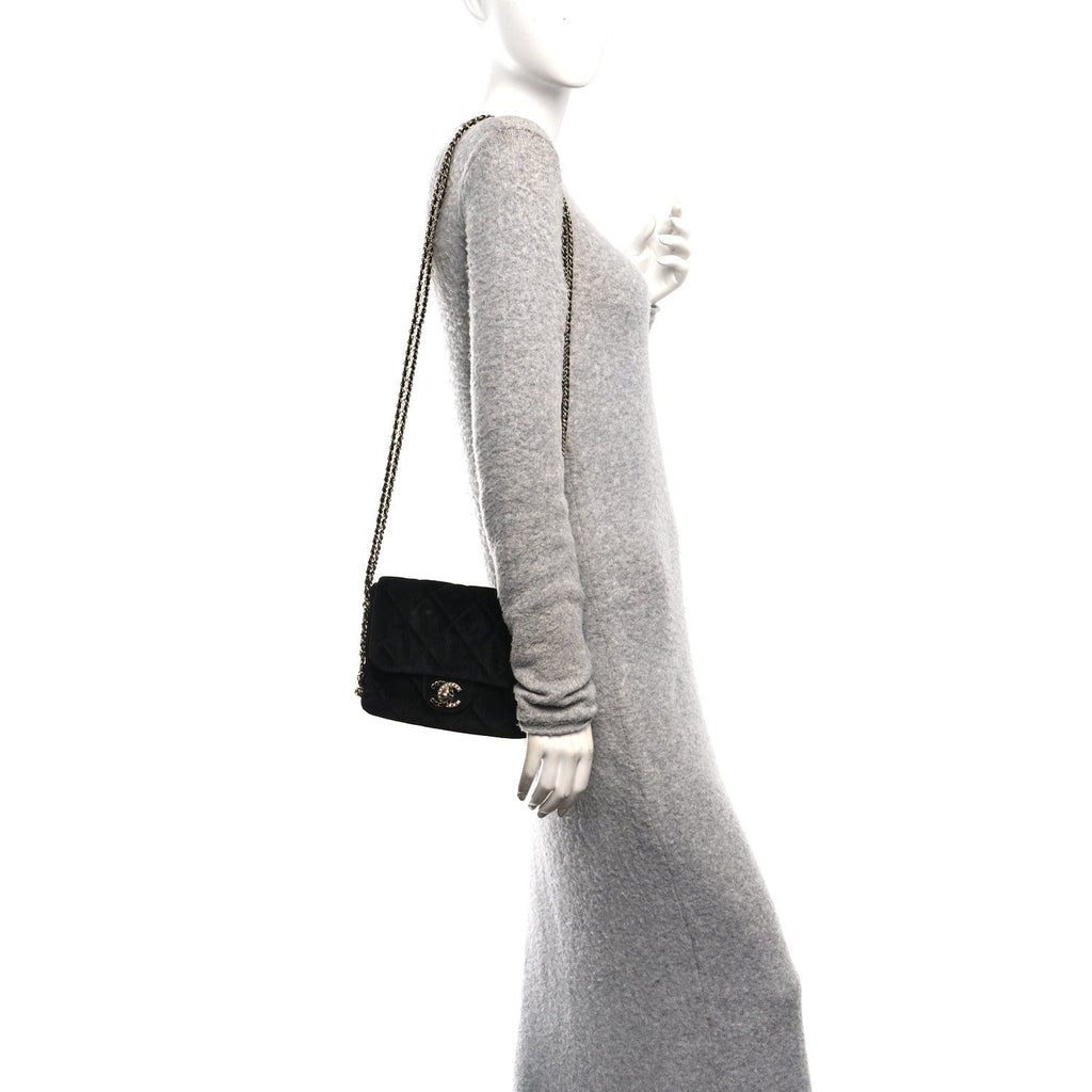 Chanel Velvet Quilted Crush On Chains Flap Bag Black