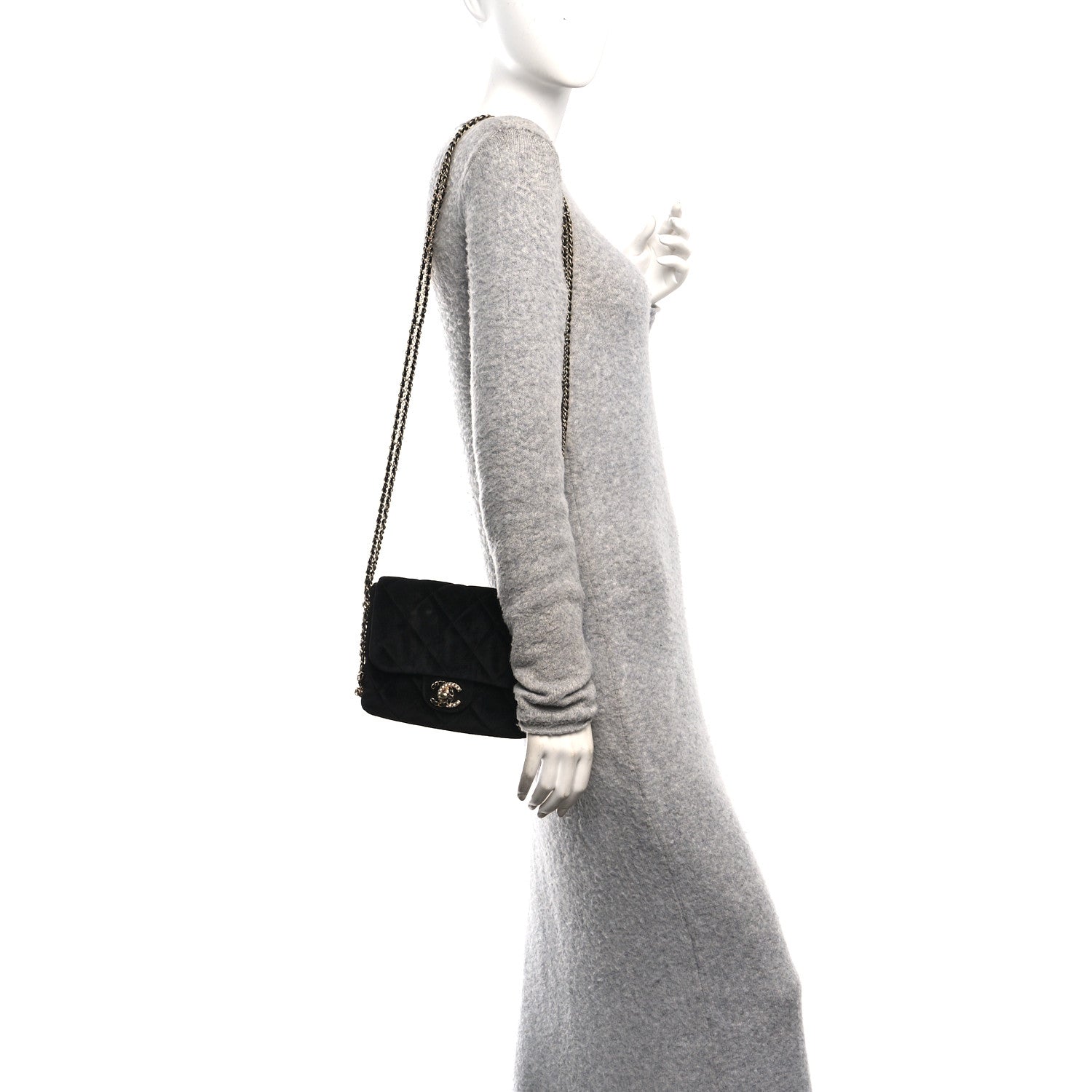 Chanel Velvet Quilted Crush On Chains Flap Bag Black