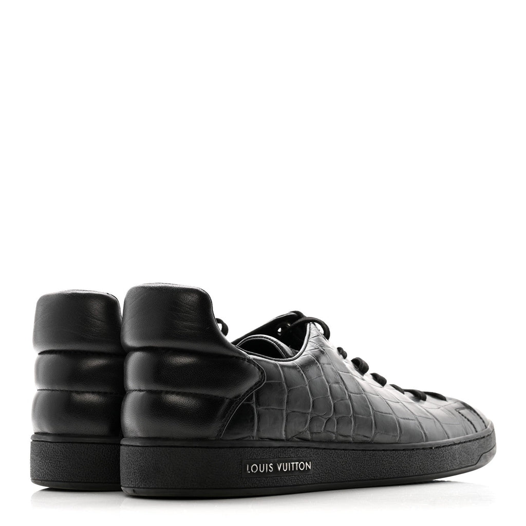 Louis Vuitton Calfskin Crocodile Embossed Frontrow Mens Sneakers 8 Black