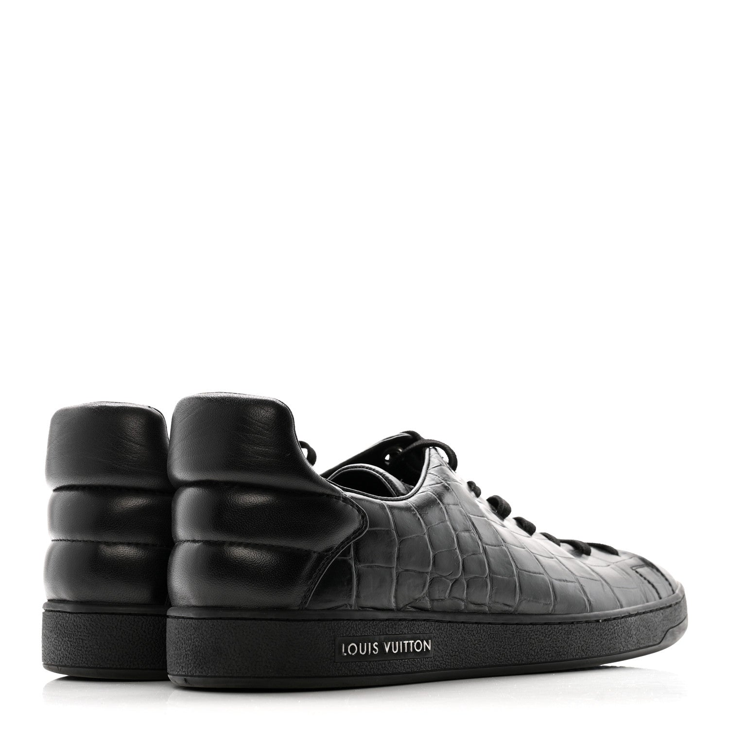 Louis Vuitton Calfskin Crocodile Embossed Frontrow Mens Sneakers 8 Black