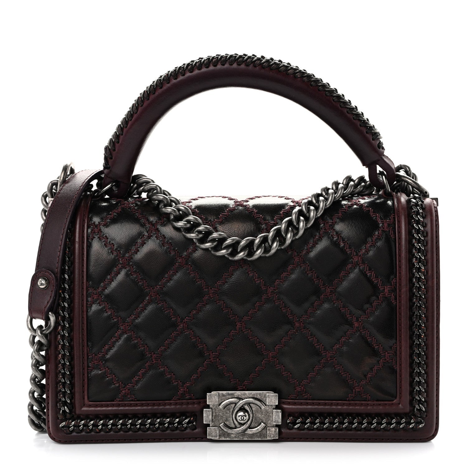 Chanel Goatskin Quilted New Medium Boy Handle Flap Burgundy