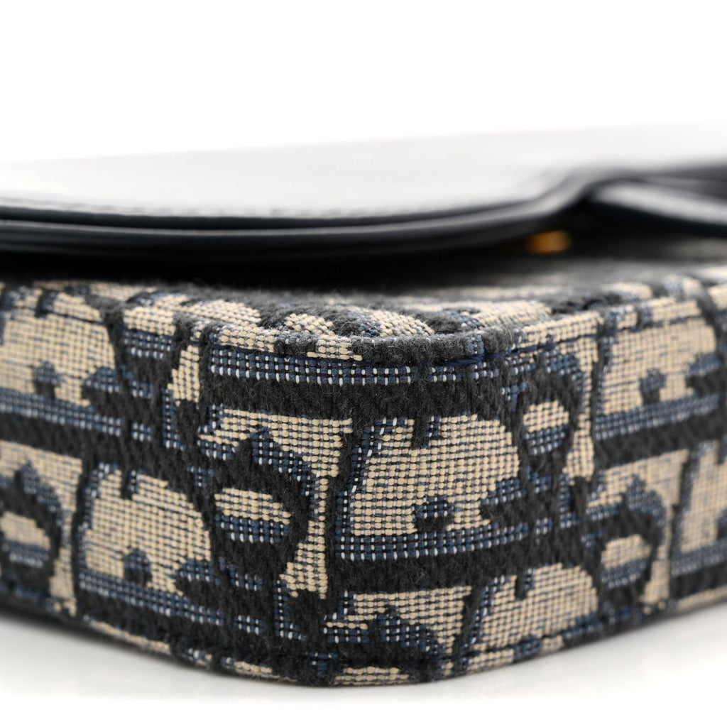 Christian Dior Oblique Smooth Calfskin Medium Saddle Pouch With Chain Blue