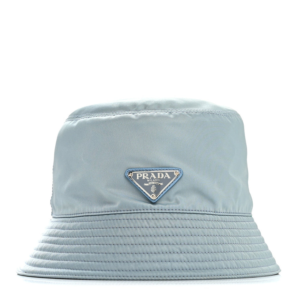 Prada Re-Nylon Metal Triangle Logo Womens Bucket Hat M Celeste