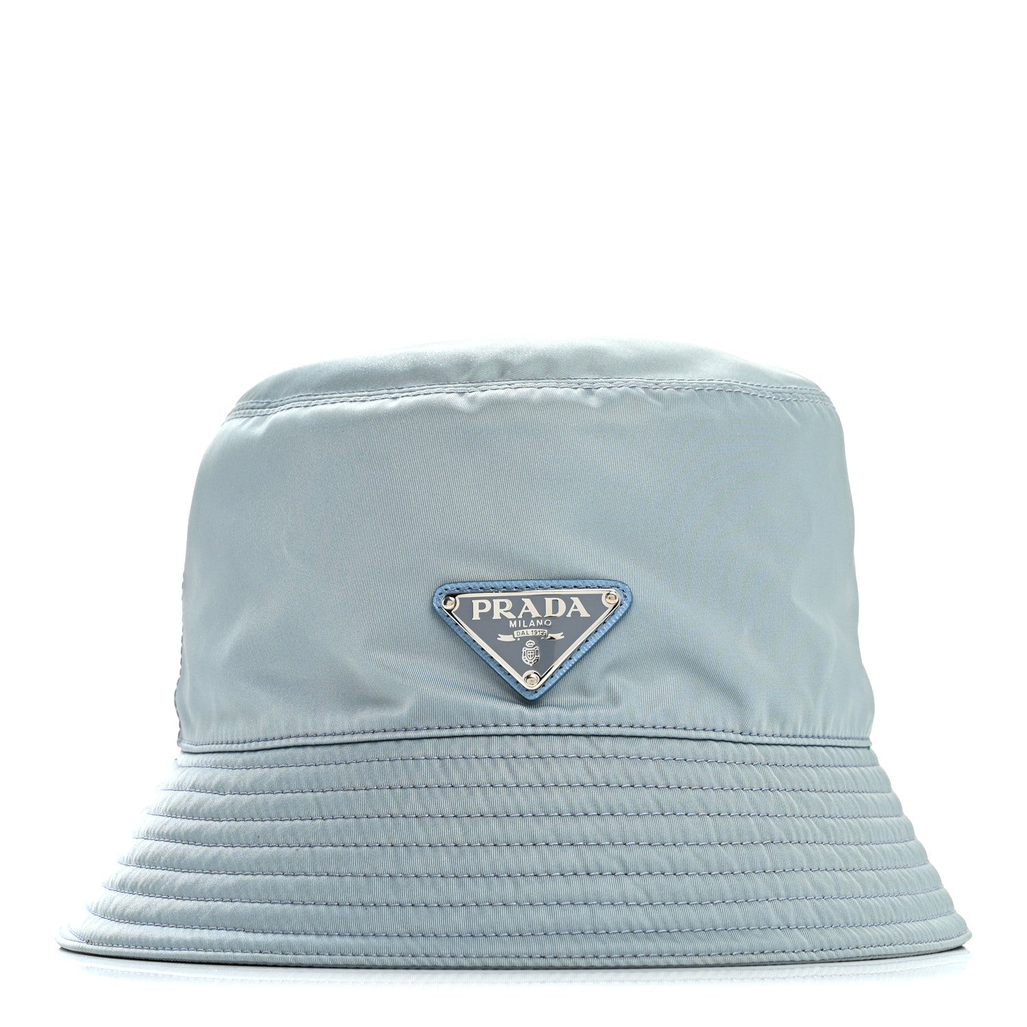 Prada Re-Nylon Metal Triangle Logo Womens Bucket Hat M Celeste