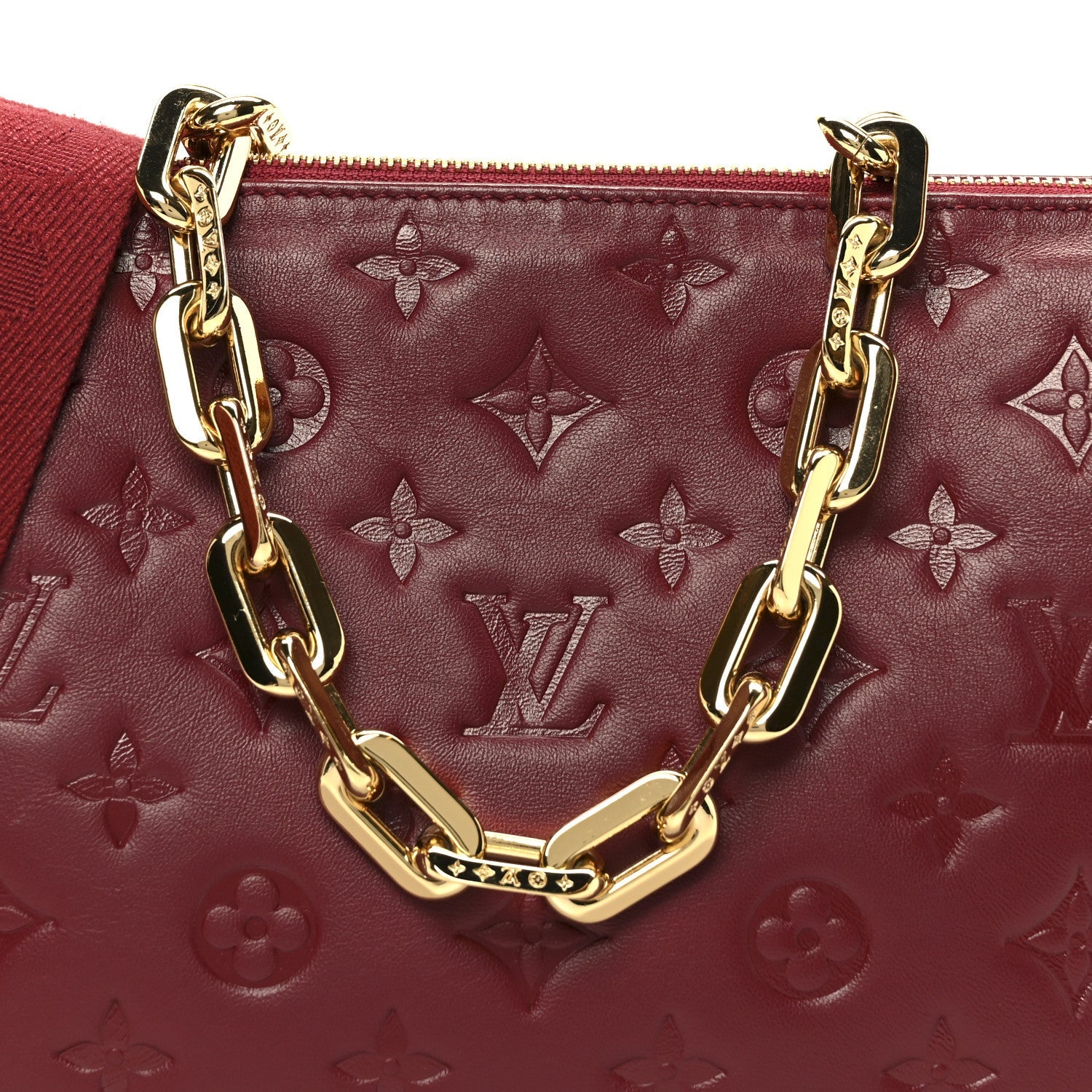 Louis Vuitton Lambskin Embossed Monogram Coussin PM Wine