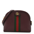 Gucci Textured Dollar Calfskin Web Small Ophidia Dome Shoulder Bag Burgundy