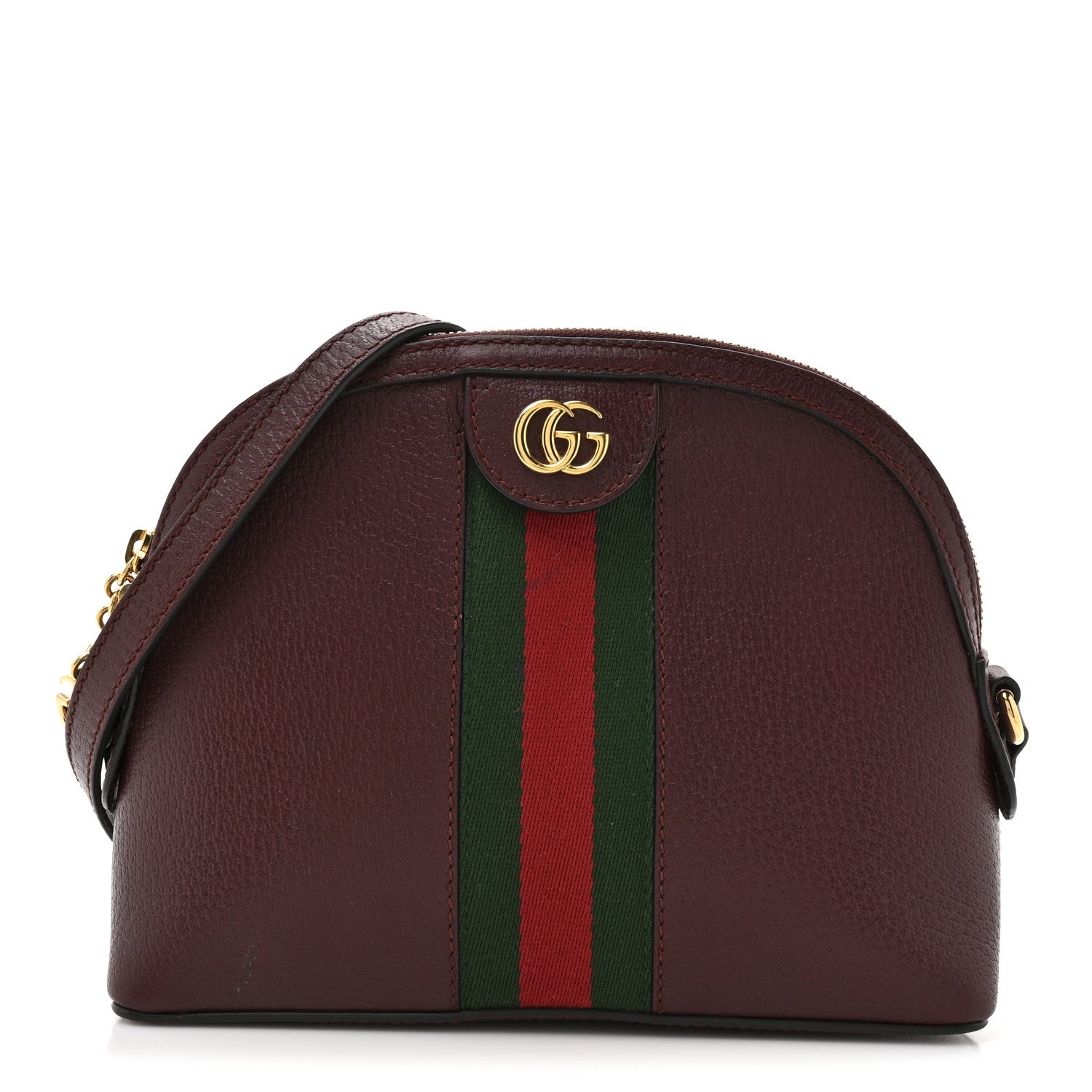 Gucci Textured Dollar Calfskin Web Small Ophidia Dome Shoulder Bag Burgundy