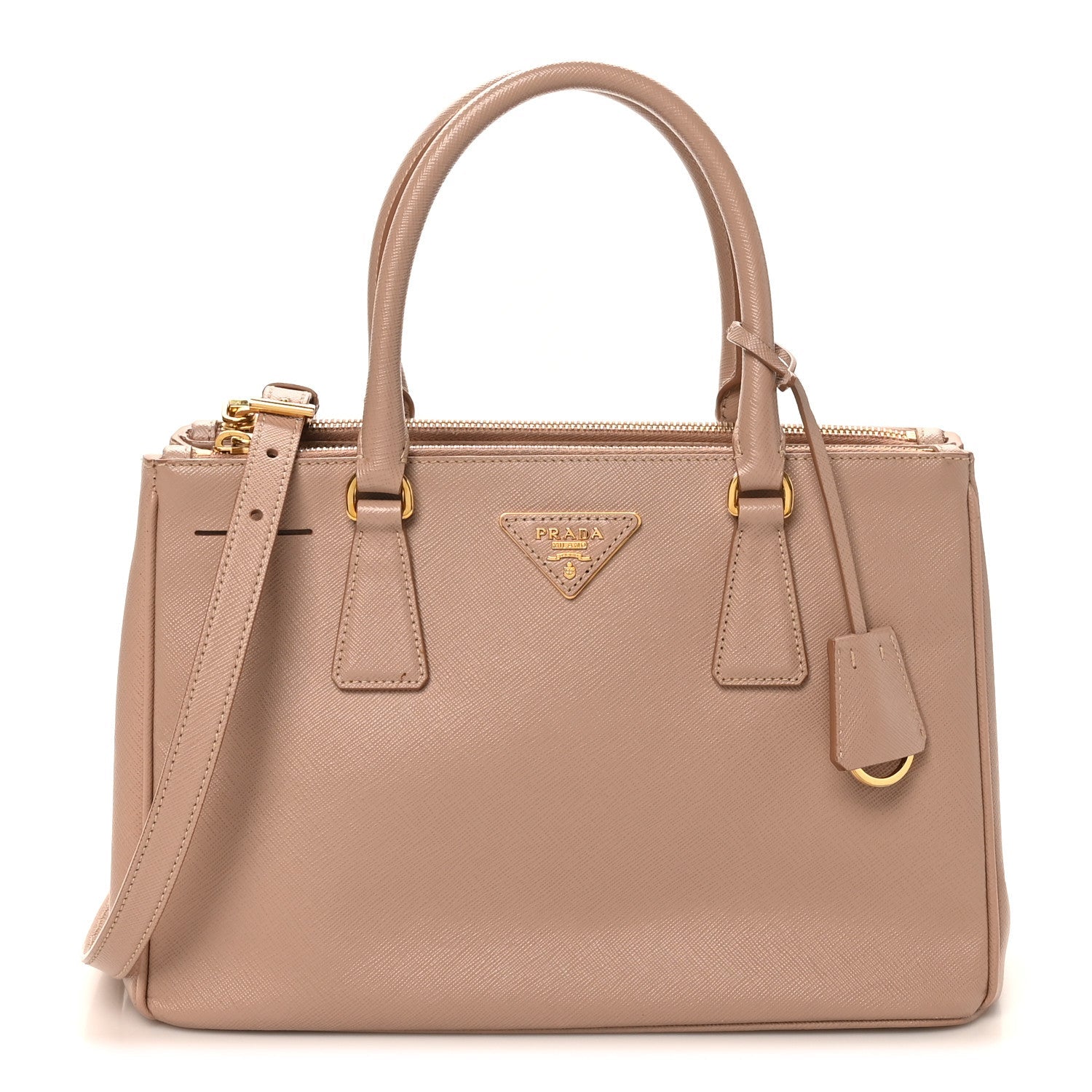 Prada Saffiano Small Galleria Double Zip Tote Cammeo