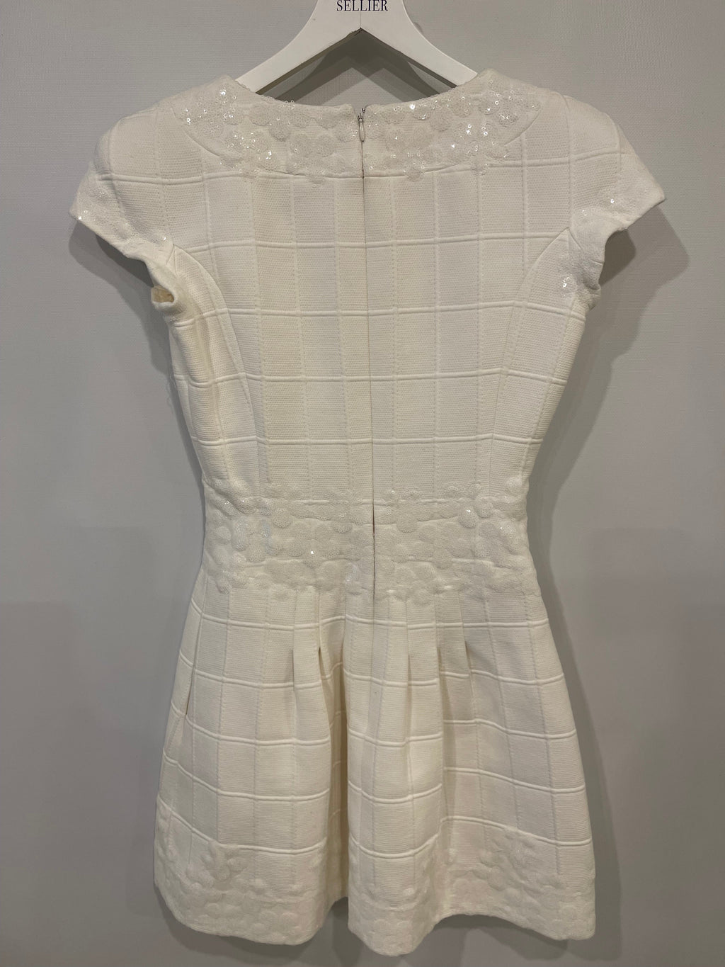 Chanel White Short Sleeve Sequin Floral Embellished Mini Dress Size FR 36 (UK 8)