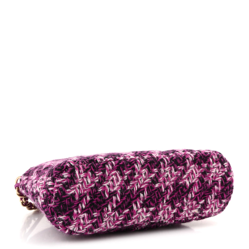 Chanel Tweed Quilted Mini Clutch With Chain Purple