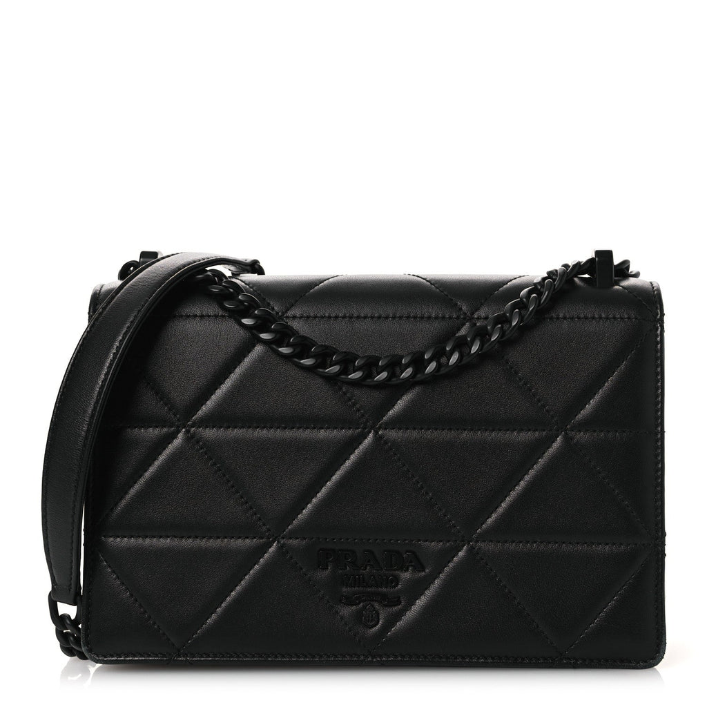 Prada Nappa Triangle Stitched Spectrum Shoulder Bag Black