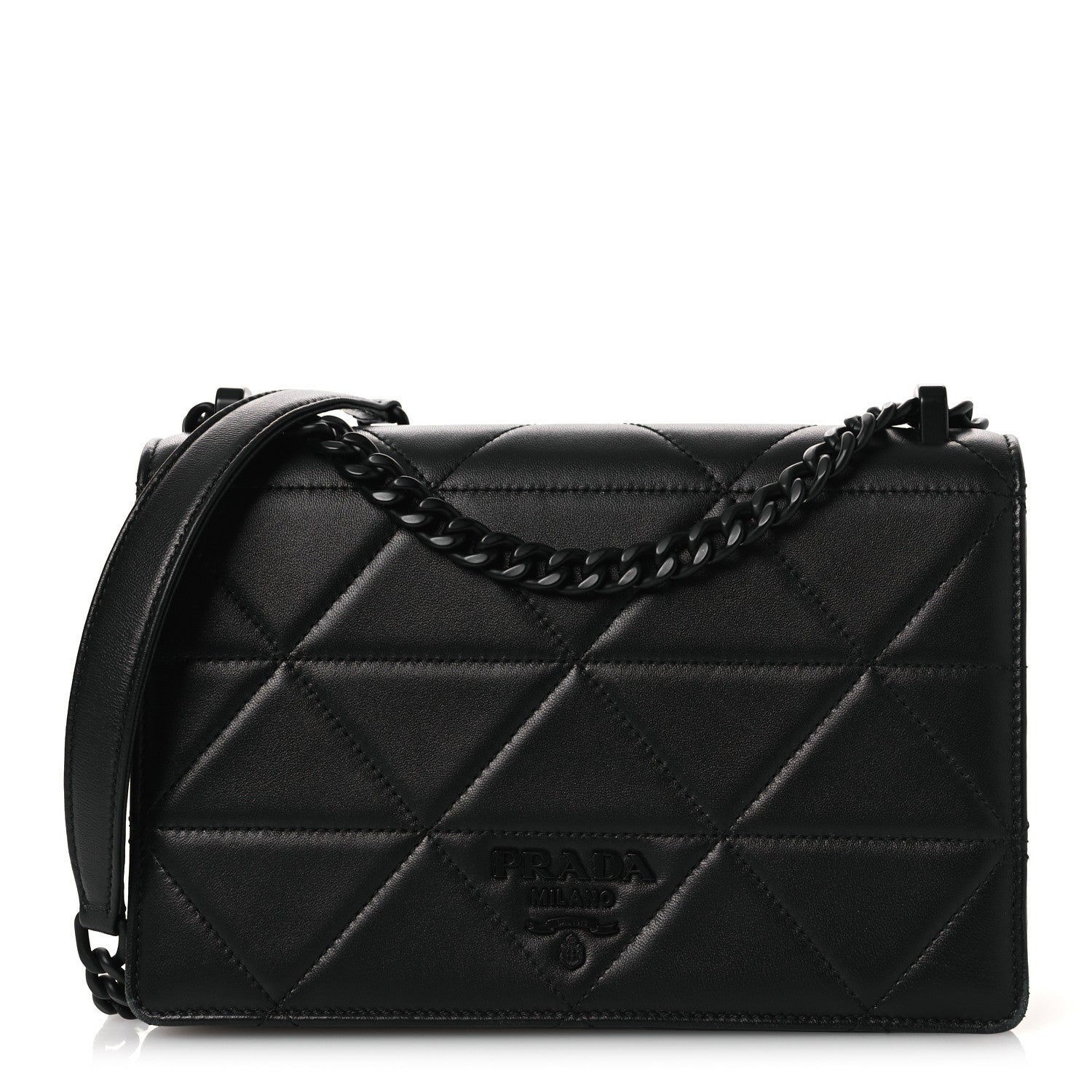 Prada Nappa Triangle Stitched Spectrum Shoulder Bag Black