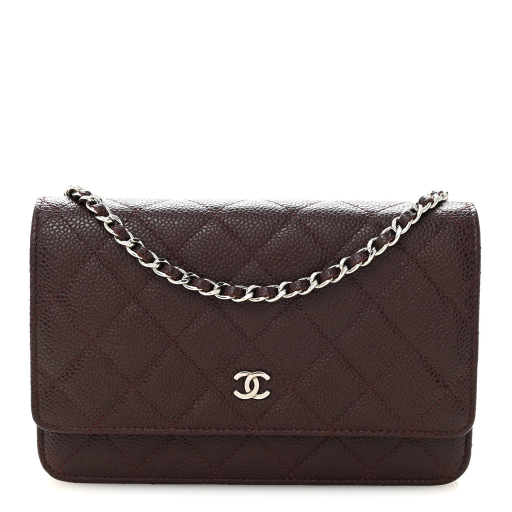 Chanel Caviar Quilted Wallet on Chain WOC Burgundy