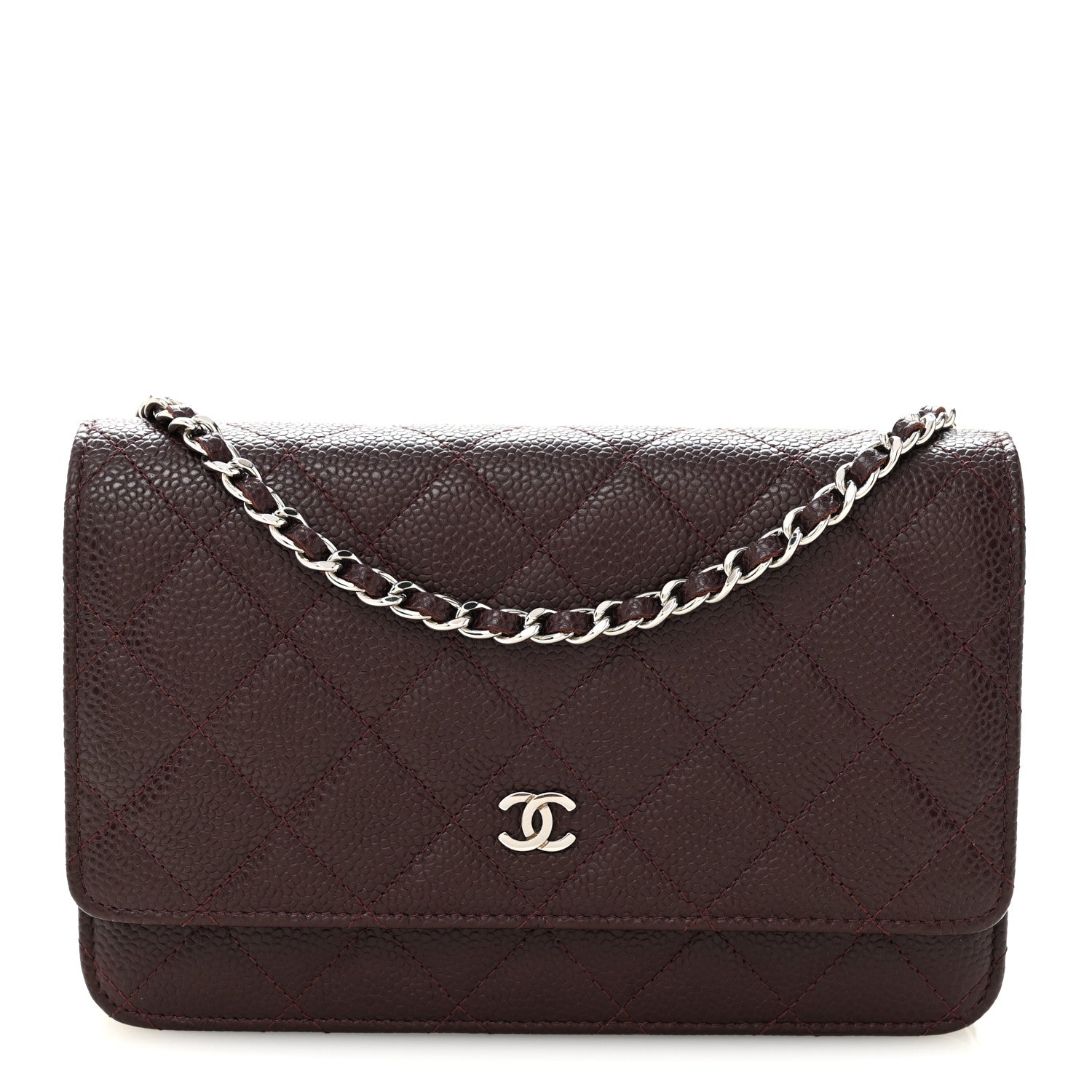 Chanel Caviar Quilted Wallet on Chain WOC Burgundy