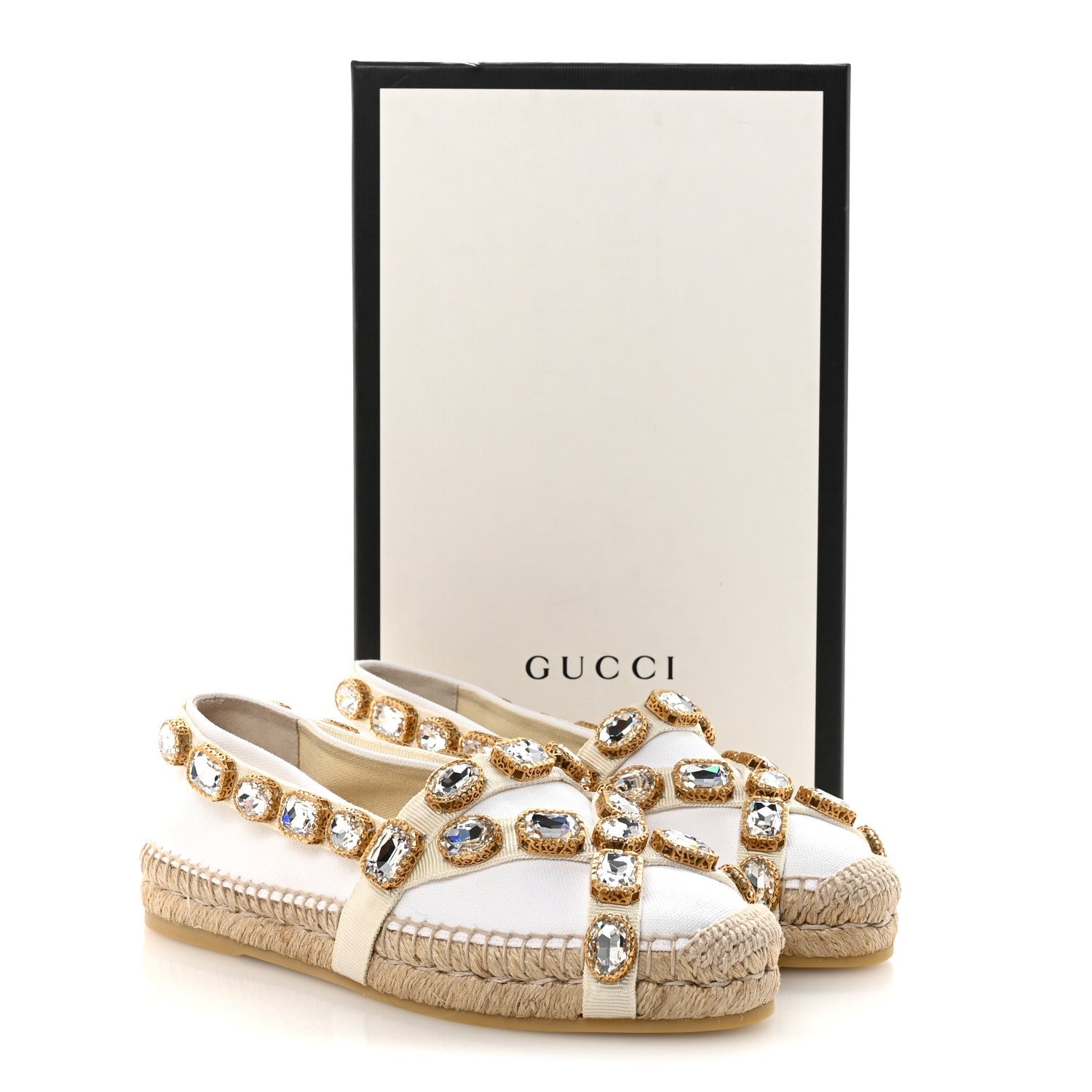 Gucci Canvas Crystal Embellished Espadrilles 36.5 Great White