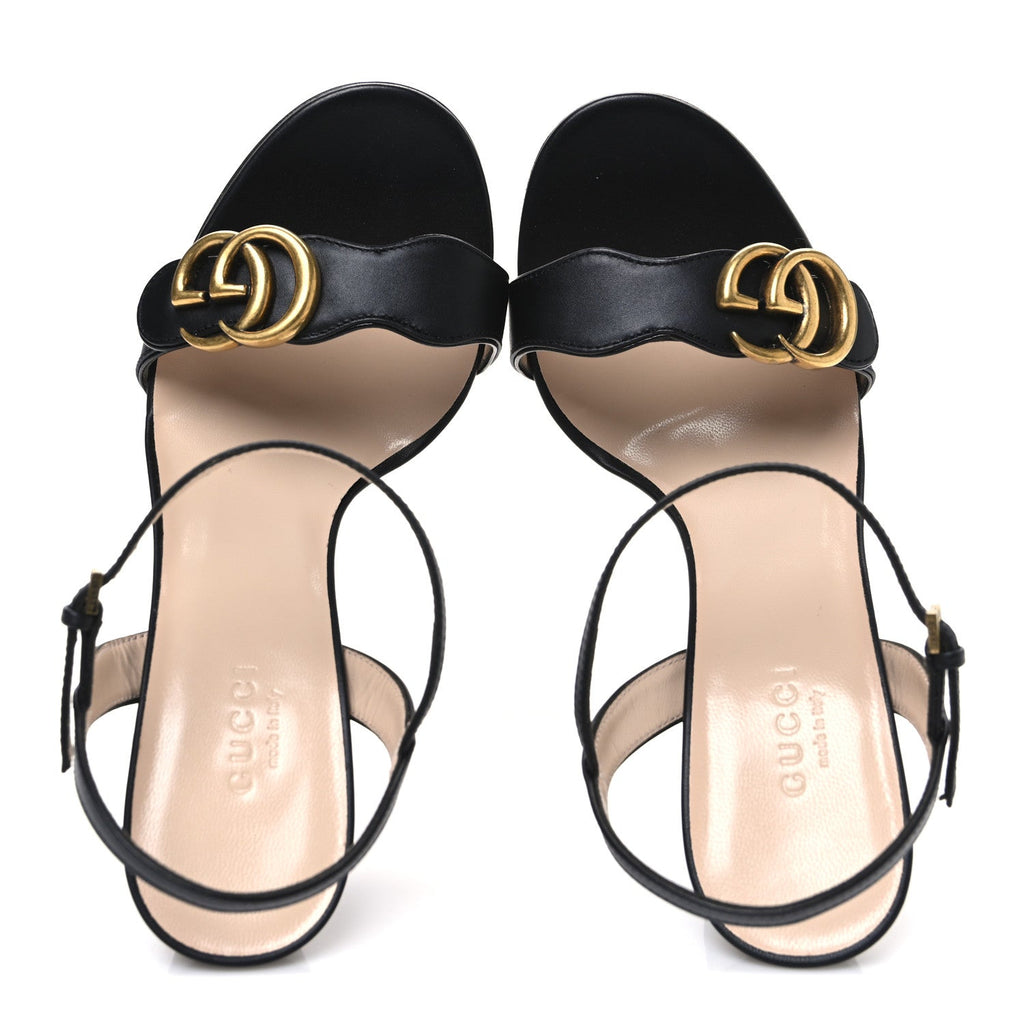 Gucci Lifford Calfskin GG Marmont Ankle Wrap 105mm Sandals 37 Black
