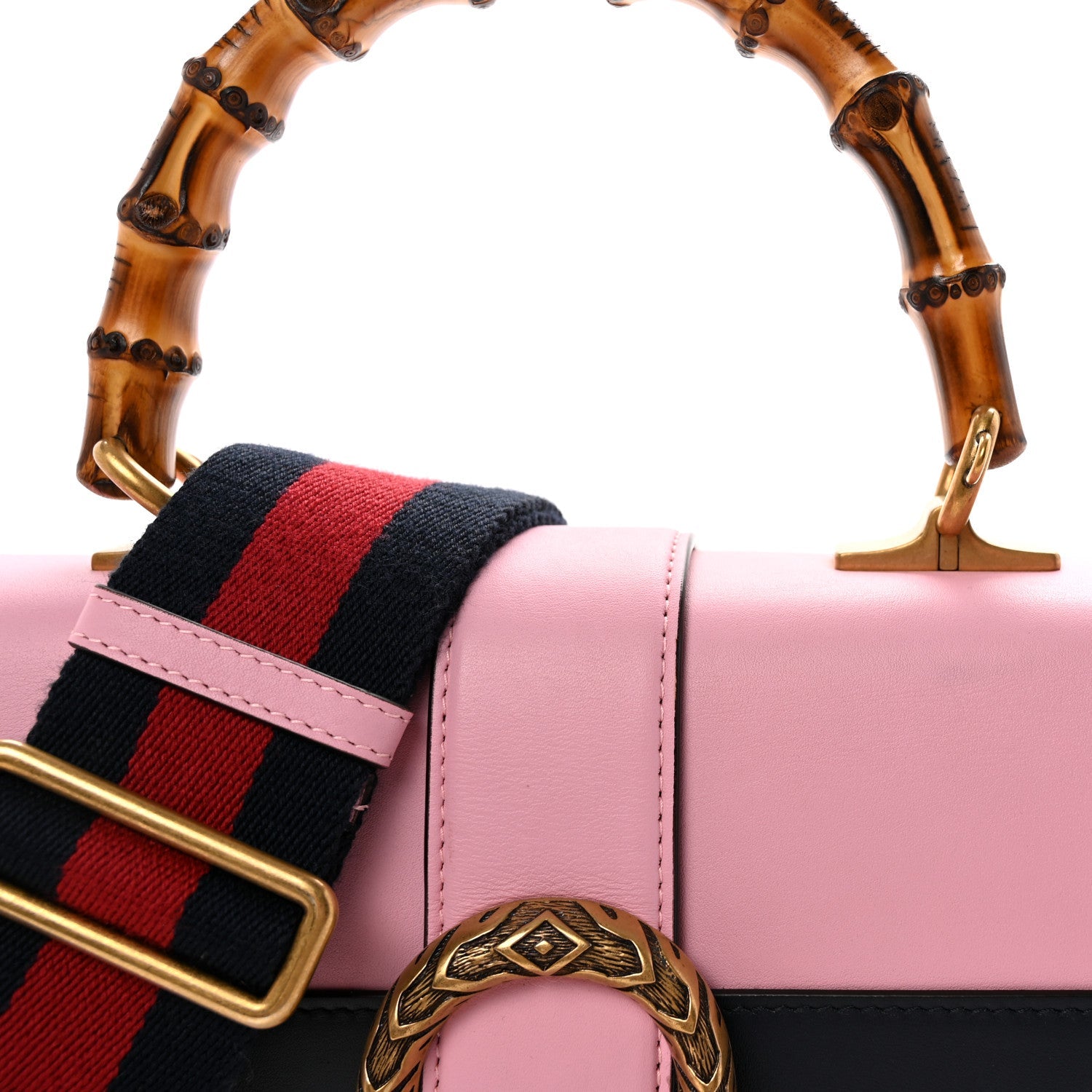 Gucci Moon Calfskin Web Medium Dionysus Bamboo Top Handle Bag Sugar Pink Blue Agata Hibiscus Red