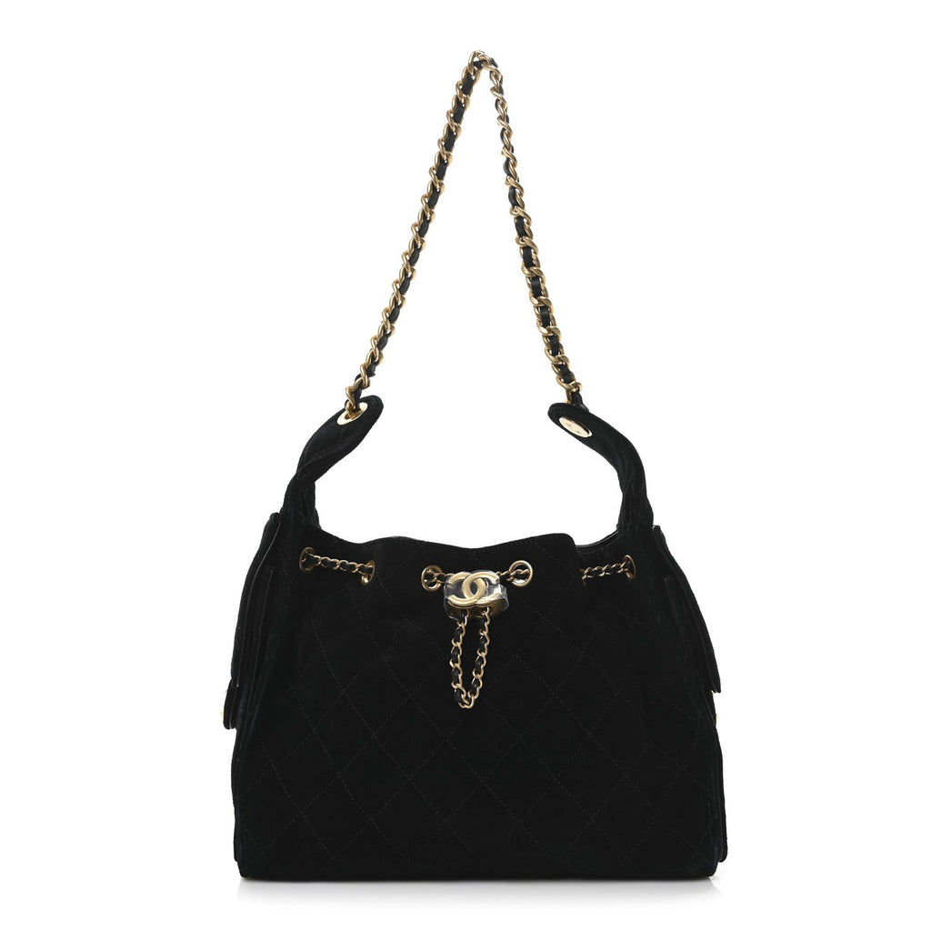 Chanel Suede Quilted Small Chanel 25 Handbag Black