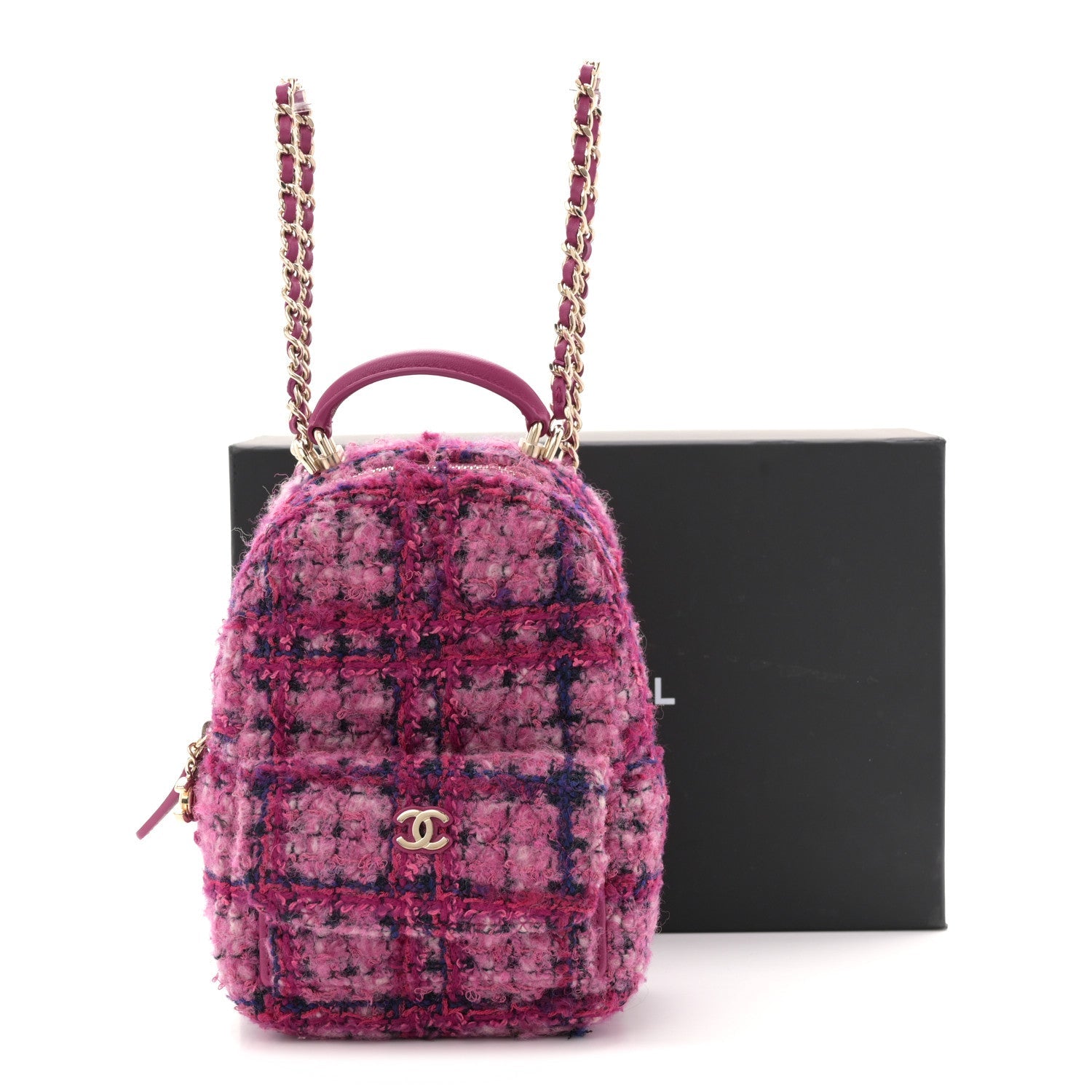 Chanel Tweed Quilted CC Mini Classic Backpack Fuchsia Navy