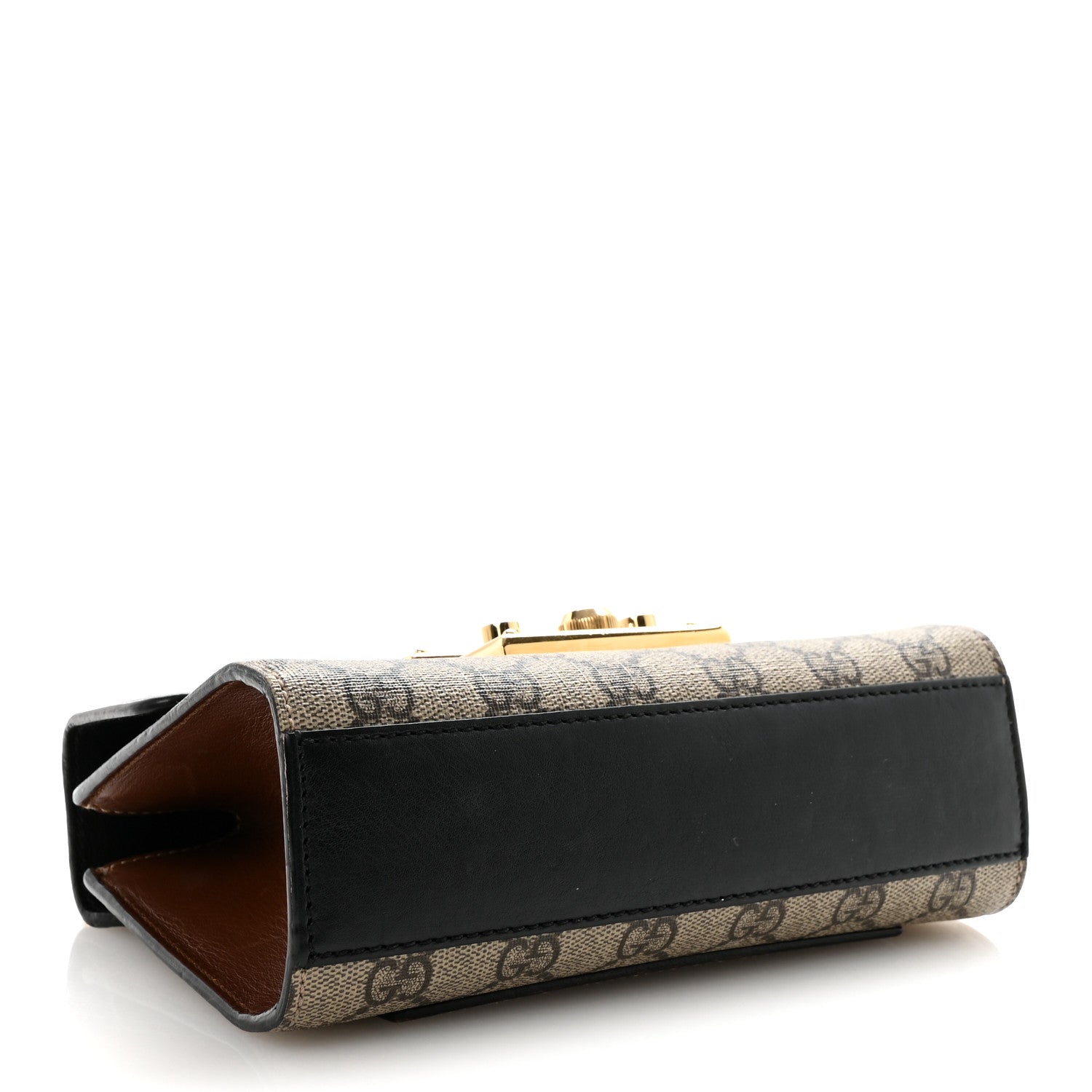 Gucci GG Supreme Monogram Calfskin Small Padlock Shoulder Bag Beige Black Cuir