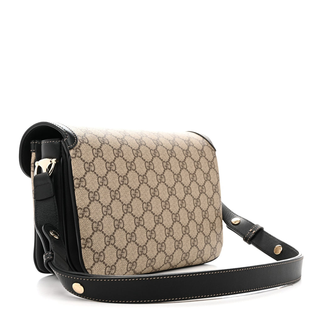 Gucci GG Supreme Monogram Horsebit 1955 Soft Small Shoulder Bag Beige Black