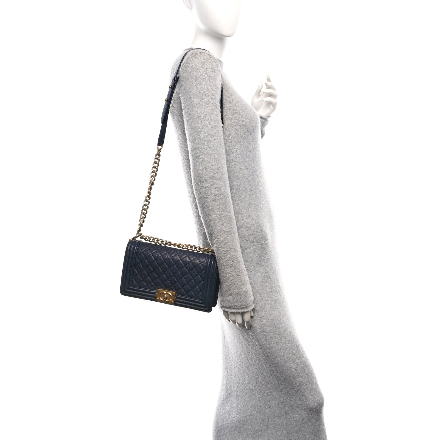 Chanel Metallic Caviar Quilted Medium Boy Flap Navy