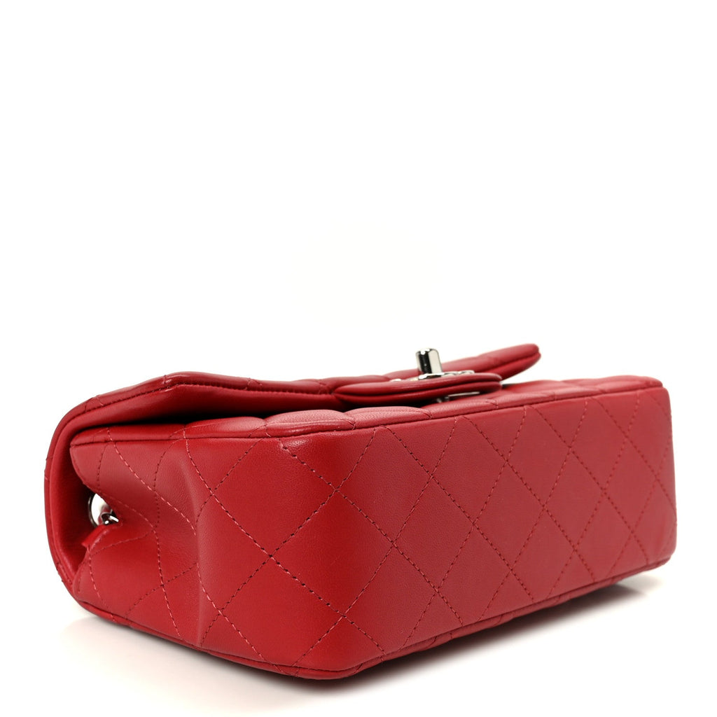 Chanel Lambskin Quilted Mini Rectangular Flap Dark Red