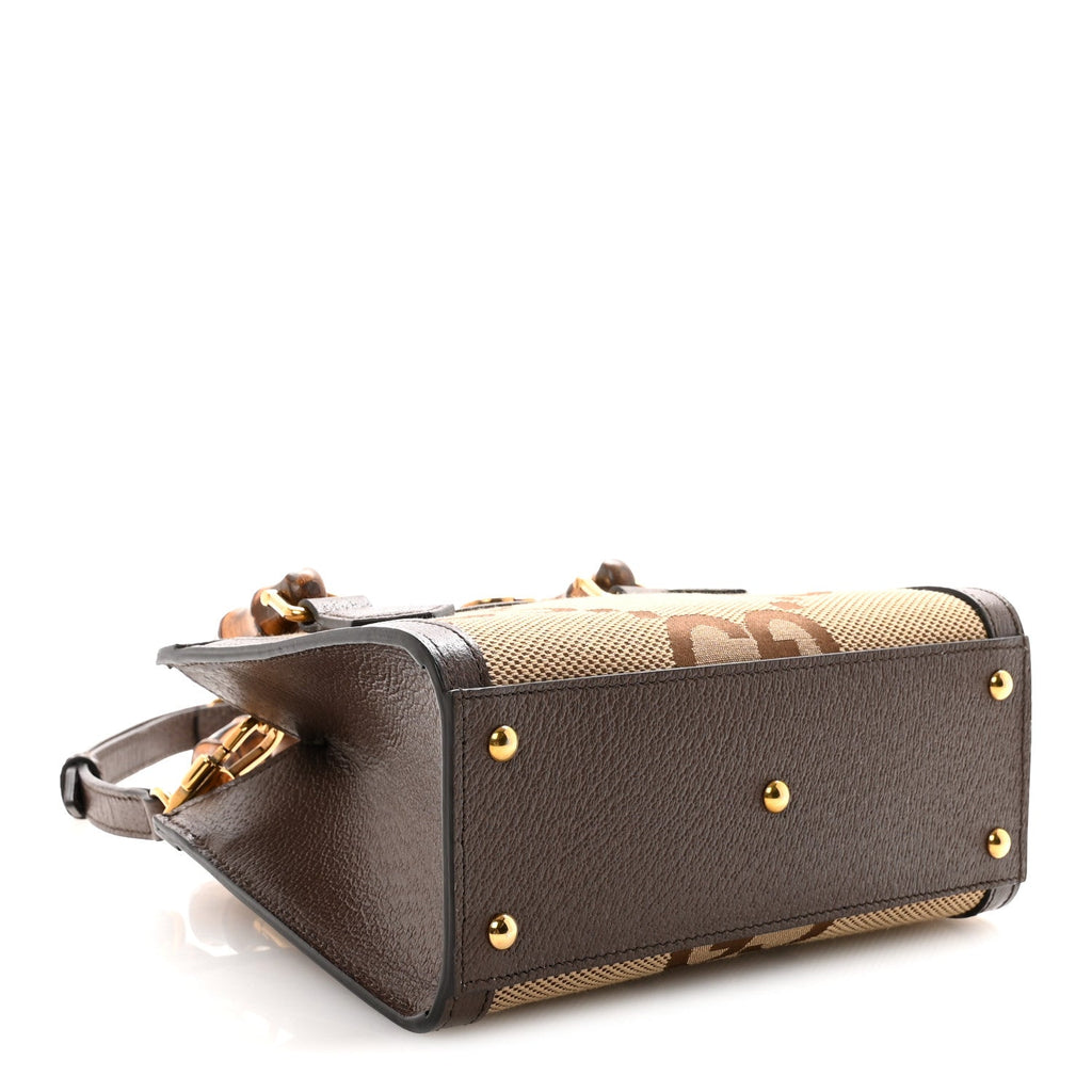 Gucci Monogram Jumbo GG Textured Dollar Calfskin Mini Diana Tote Bag Camel Ebony New Acero Pomegranate Red