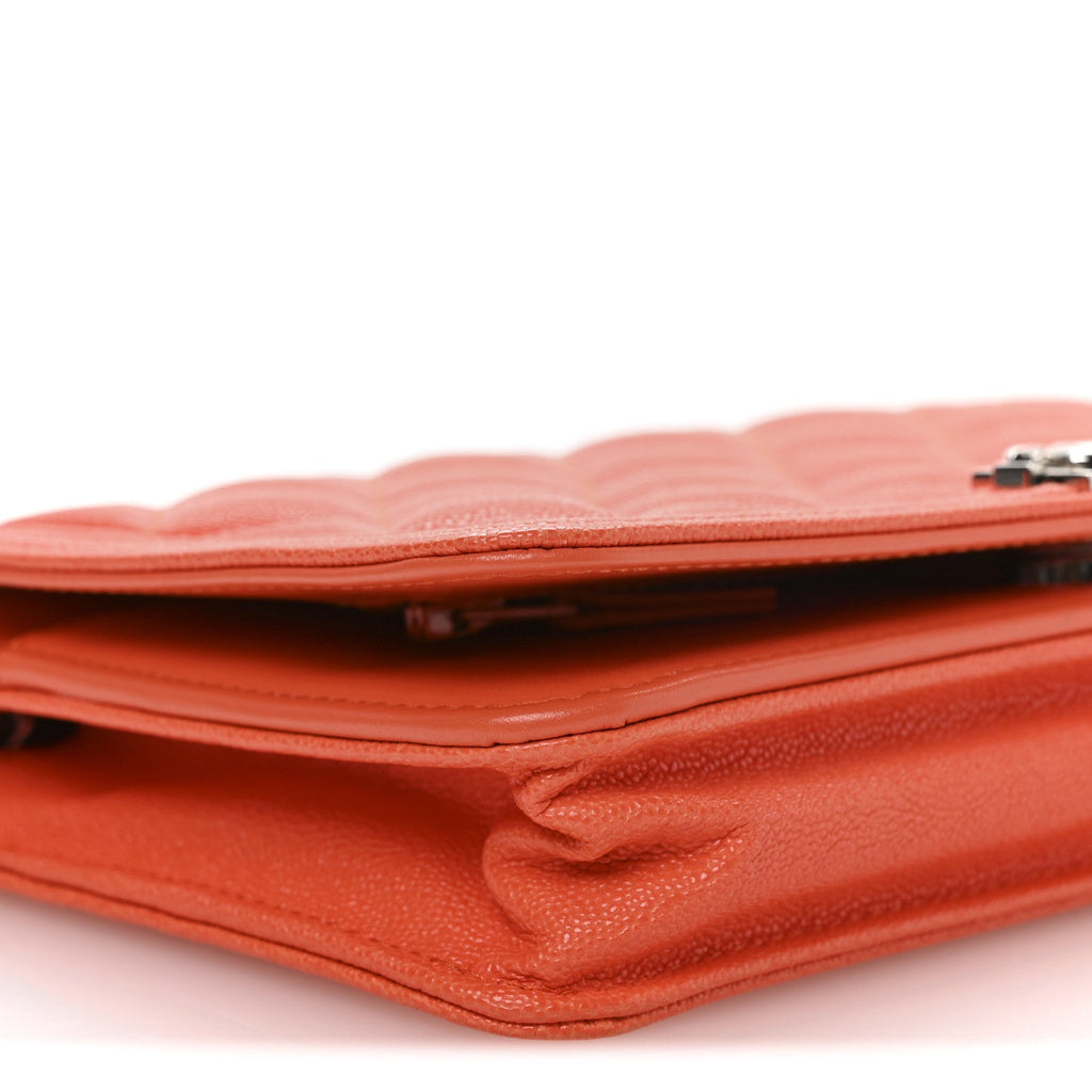 Chanel Caviar Quilted Boy Wallet On Chain WOC Orange