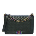 Chanel Iridescent Goatskin Quilted New Medium Boy Flap Green