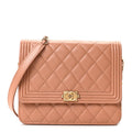 Chanel Calfskin Quilted Boy Square Wallet on Chain WOC Brown