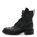 Calfskin Quilted Lace Up Combat Boots 37.5 Black