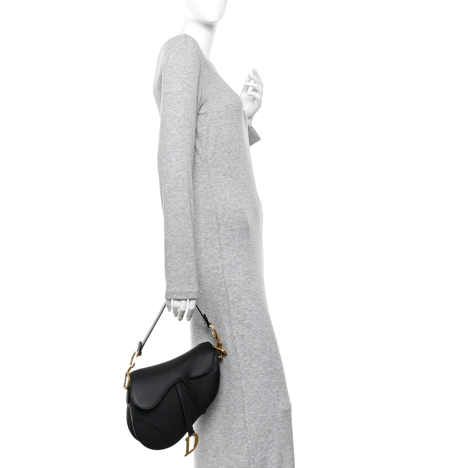 Christian Dior Grained Calfskin Saddle Bag With Strap Black