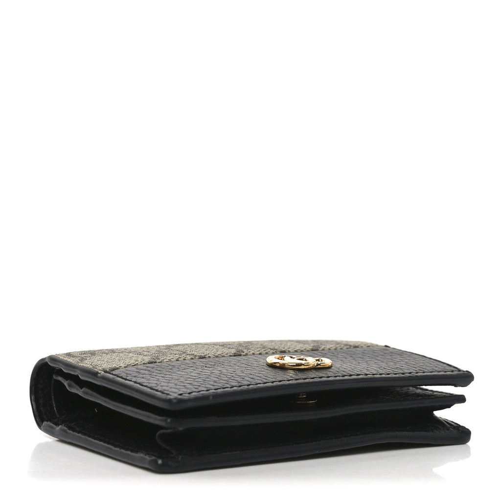 Gucci Dollar Calfskin GG Supreme Monogram GG Marmont Card Case Black Beige Ebony